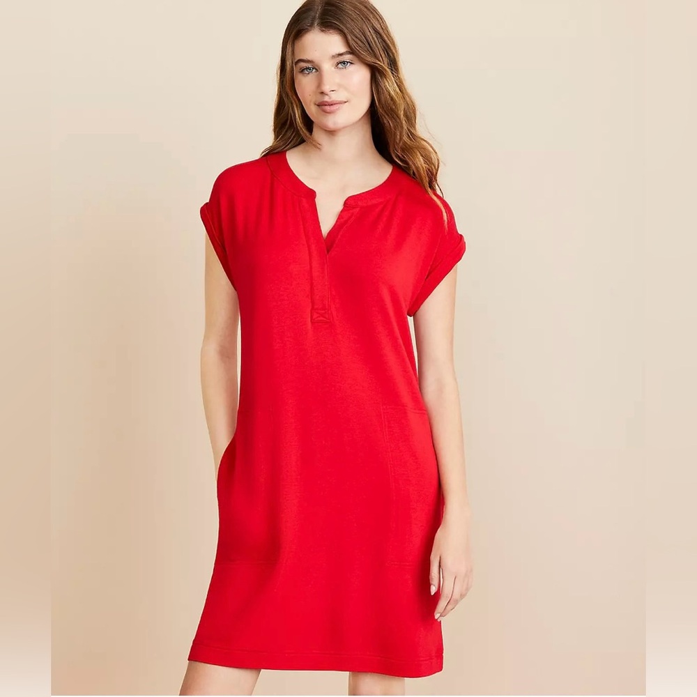 LOFT LOU & GREY Signaturesoft Henley Pocket Dress in Red, size S